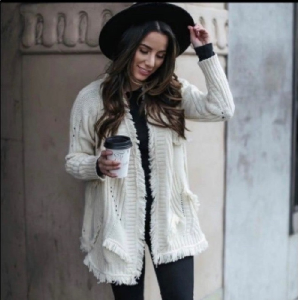 Anthropologie Roda Neira Knit/Cotton Blend Fringed Cardigan